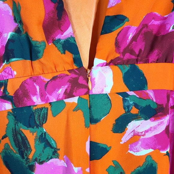 LULU'S Sweetest Song Orange Floral Backless Long Sleeve Romper Medium Summer NEW - Picture 9 of 15